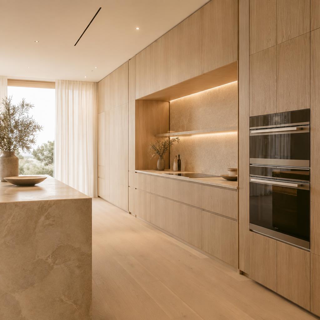 Modern kitchen with oak cabinetry